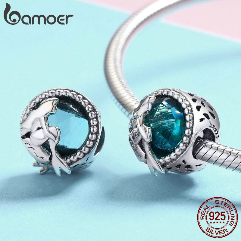 Hạt cườm Bamoer bằng bạc 925 mặt hình người cá trang trí vòng tay/dây chuyền thời trang