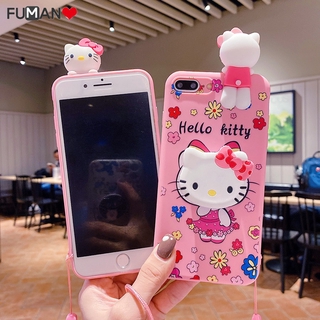 Ốp điện thoại mềm hình hello kitty có gương/dây đeo thích hợp cho iPhone x xs 8 7 6 6s plus