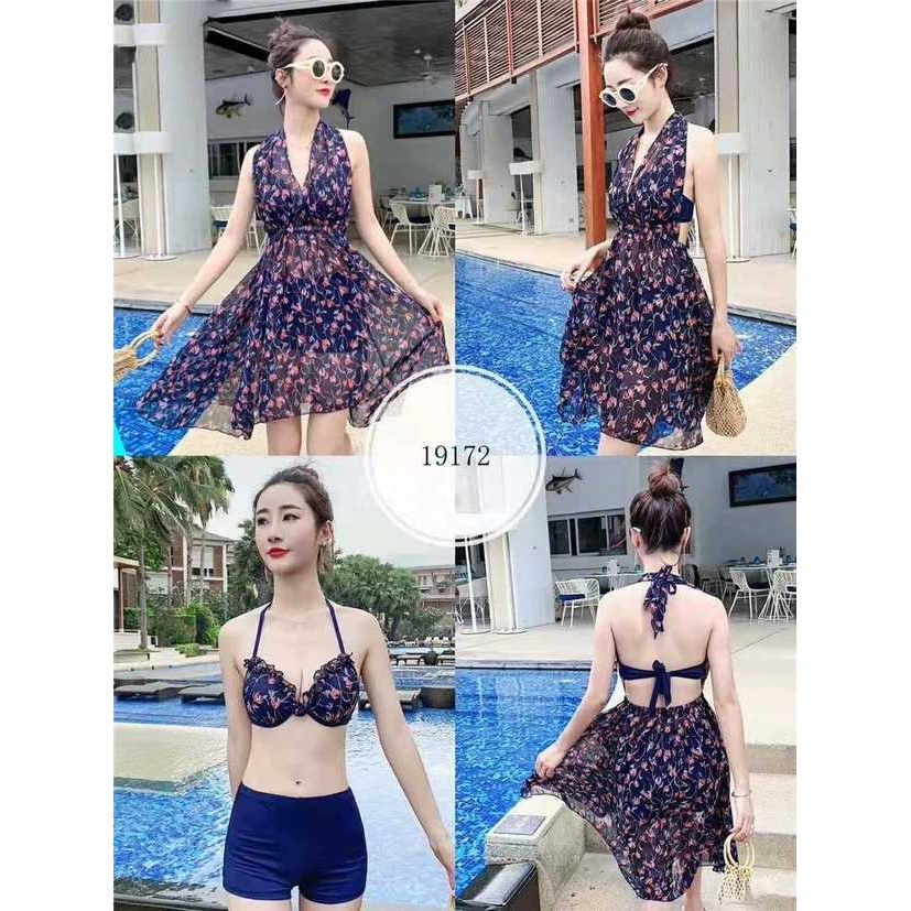 (XẢ LỖ )Set bikini có áo nâng ngực váy choàng ngoài họa tiết siêu xinh