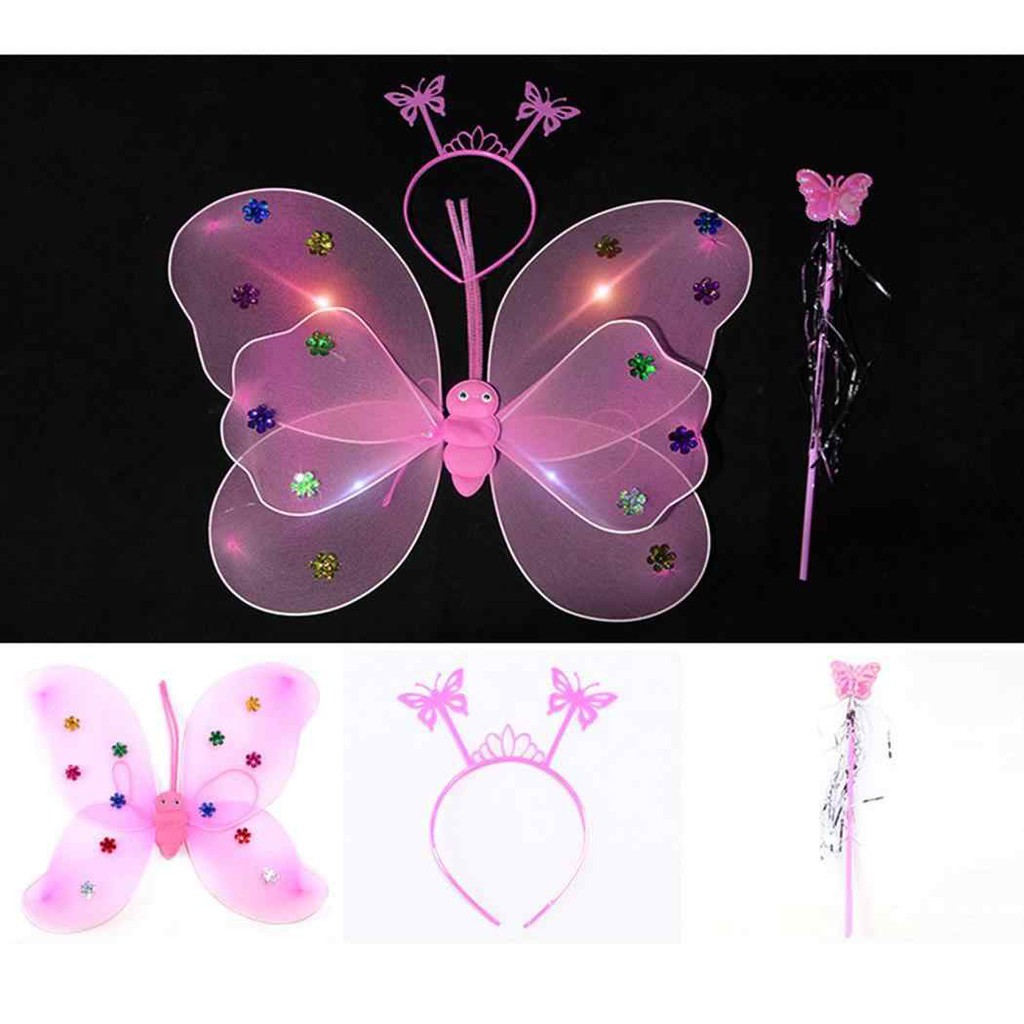 Bộ hóa trang cánh tiên cho bé gái, Cánh bướm kèm váy, gậy lấp lánh, bờm tóc, Cánh tiên kèm Váy phát sáng Trung Thu Noel