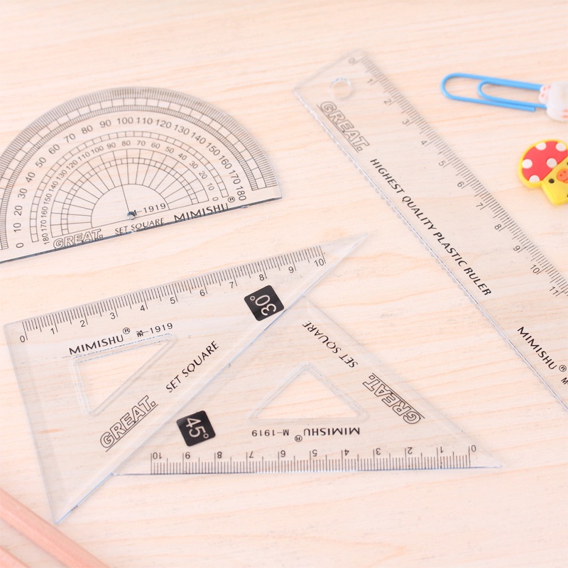 Bộ 4 thước nhựa eke, đo độ 15cm MIMISHU xanh túi zip