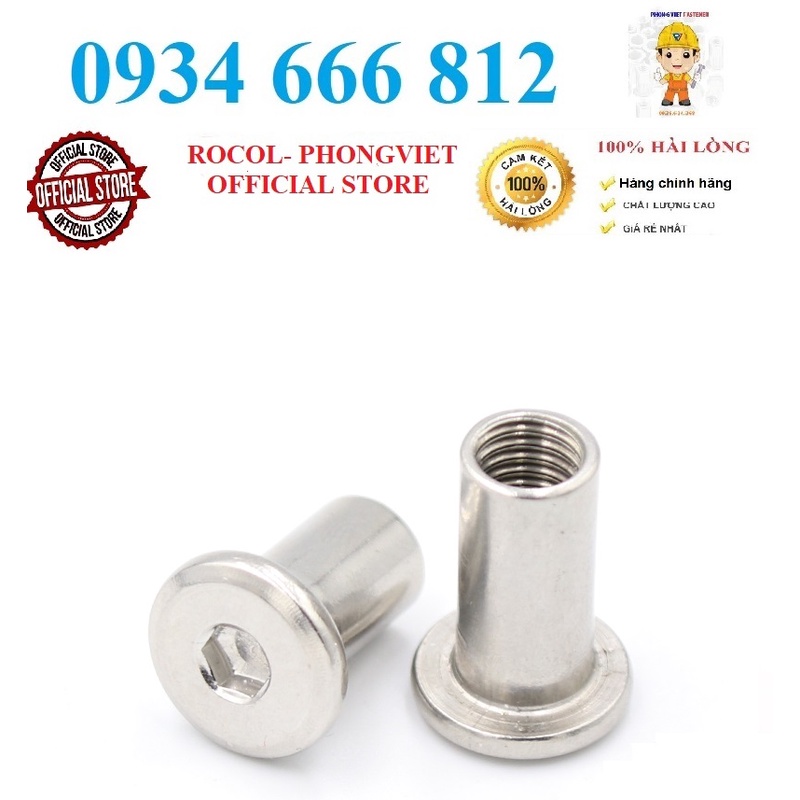 Set 50 cái M6,M8 Tán dù đầu lục giác chìm dẹt M6,M8 thép mạ niken trắng ...