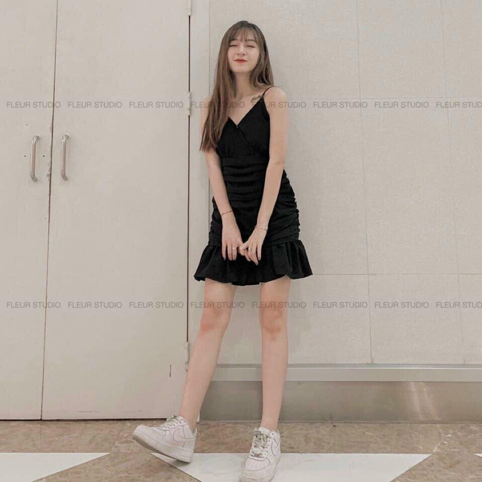 ĐẦM DÂY ĐEN XẾP LY PHẦN THÂN - FIORE DRESS