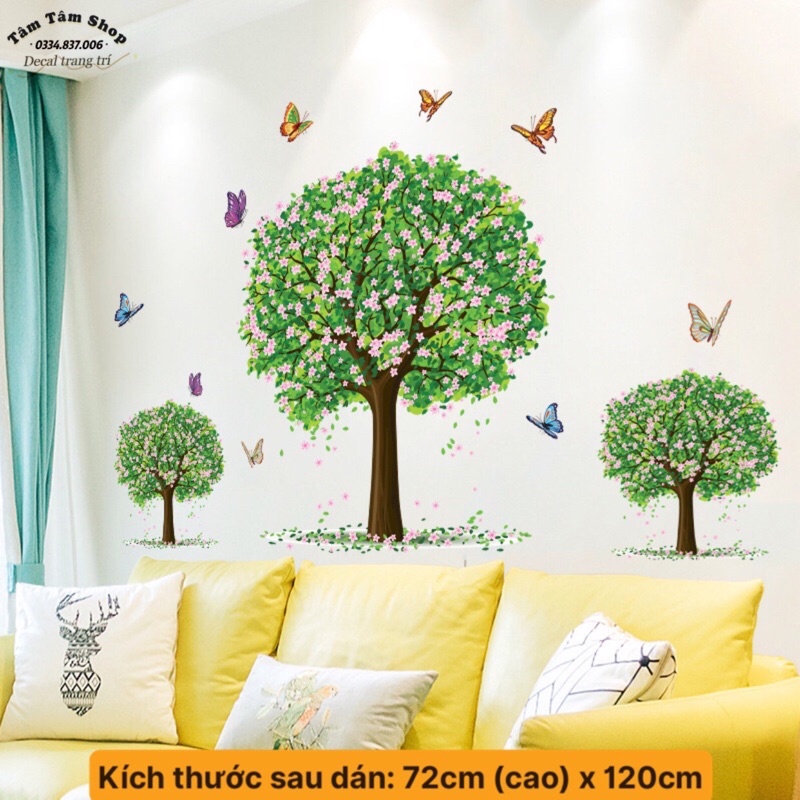 Decal dán tường 3 cây xanh trang trí phòng khách , sẵn keo dán ...