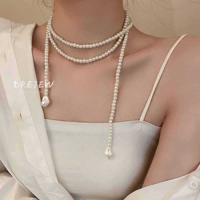 DREJEW Dây Chuyền Dáng Dài Đính Ngọc Trai Phong Cách Hàn Quốc Cho Nữ