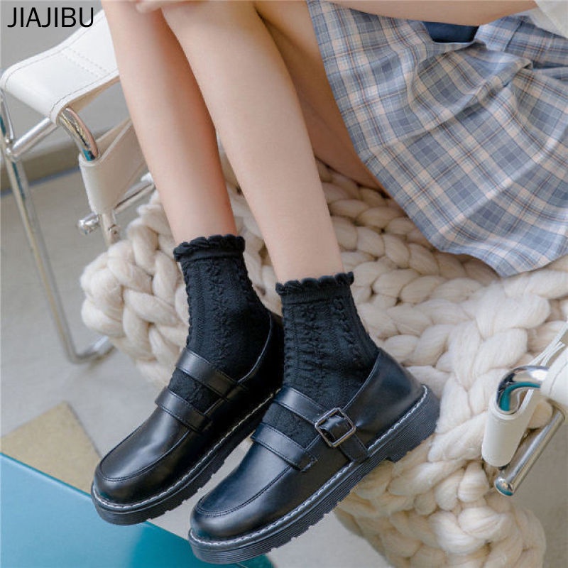 Vớ bong bóng ren đồng phục màu trắng JK vớ cotton đen phong cách hàn quốc Vớ công chúa gió dễ thương Vớ lông cừu ống giữa phong cách Lolita Nhật Bản Vớ bong bóng phong cách Harajuku White Lace Bubble Socks Japanese Lolita Cotton Socks