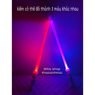 Gậy phát sáng đèn Led có nhạc - Đồ chơi trung thu hot trend - Kiếm nhựa laze 2 đầu nối liền tháo rời, gậy Tôn ngộ không