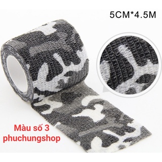 Băng Keo Quấn Nguỵ Trang Rộng 5cm Dài 4,5M, Vải Co Giãn Tự Động Kết Dính màu sắc rằn ri, camo