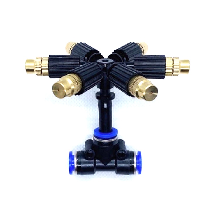 Béc tưới phun sương 6 hướng đầu đồng kèm tê nối nhanh 8mm, đầu phun sương tưới cây