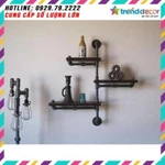Kệ treo tường gỗ 3 tầng kệ ống nước chất liệu ống sắt bền đẹp lắp ráp gắn tường trang trí nhà à quán cafe đẹp — ảnh 4