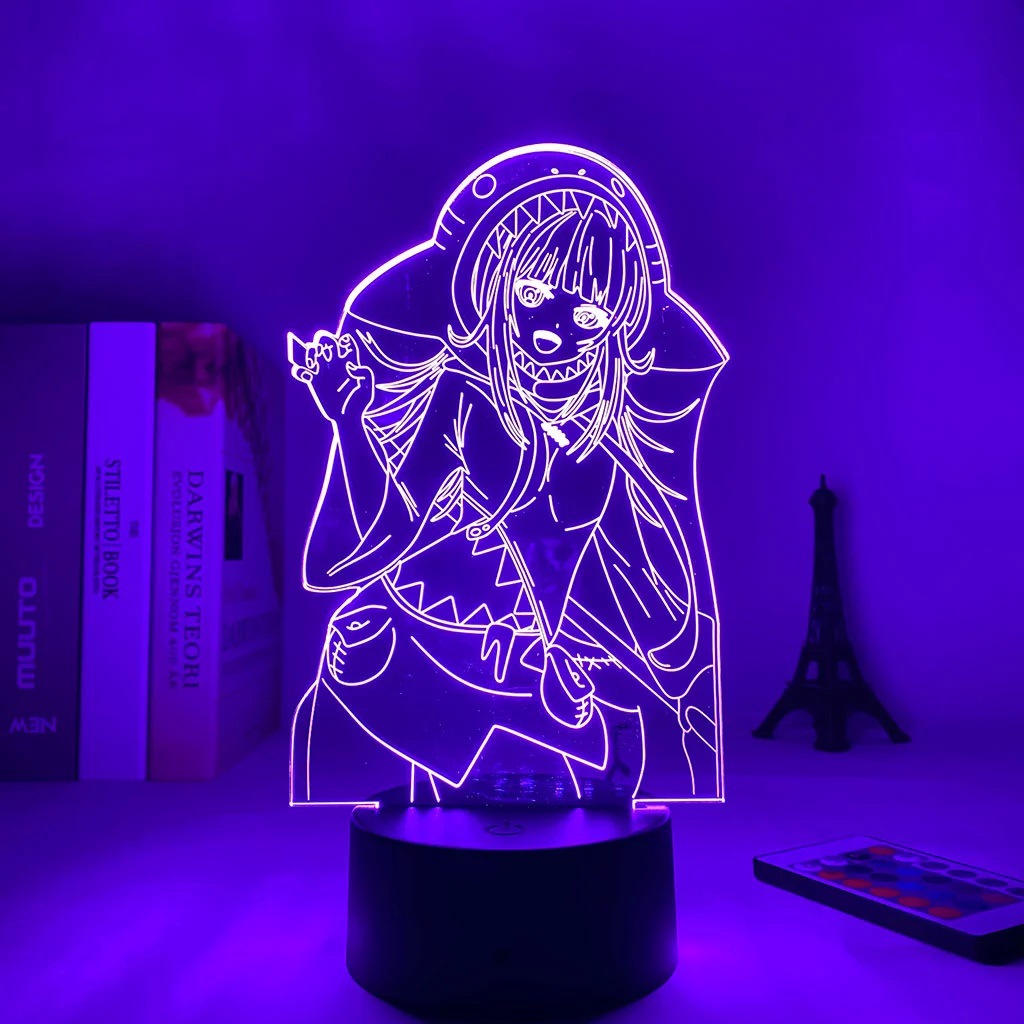 HK1 Hololive Gawr Gura 3D Đèn Ngủ Để Bàn Đèn LED Chiếu Sáng Anime 7 Màu Acrylic USB Remote Trang Trí Nhà Quà Tặng KH1