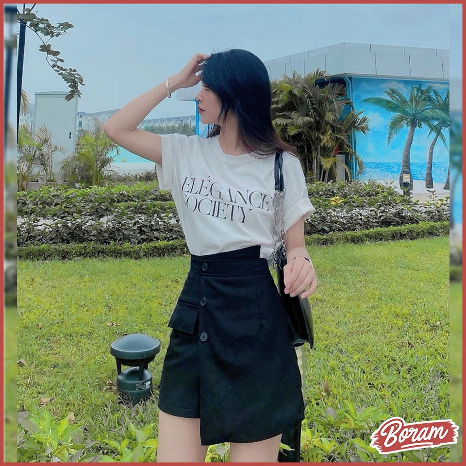 Quần Váy Chữ A Kaki Cạp Cao Phối 3 Cúc BORAM SG (có video)
