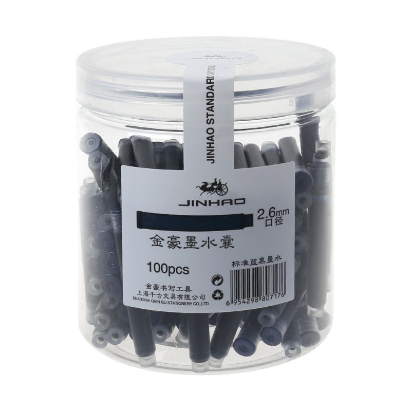 100pcs Jinhao Universal Black Blue Fountain Pen Ink Sac Cartridges 2.6mm Refills