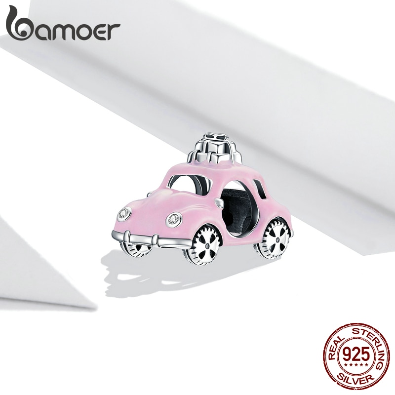 Hạt Xỏ Vòng Tay Bamoer SCC1738 Bằng Bạc Thật 925 Hình Xe Hơi Màu Hồng Để Làm Trang Sức DIY Cho Nữ