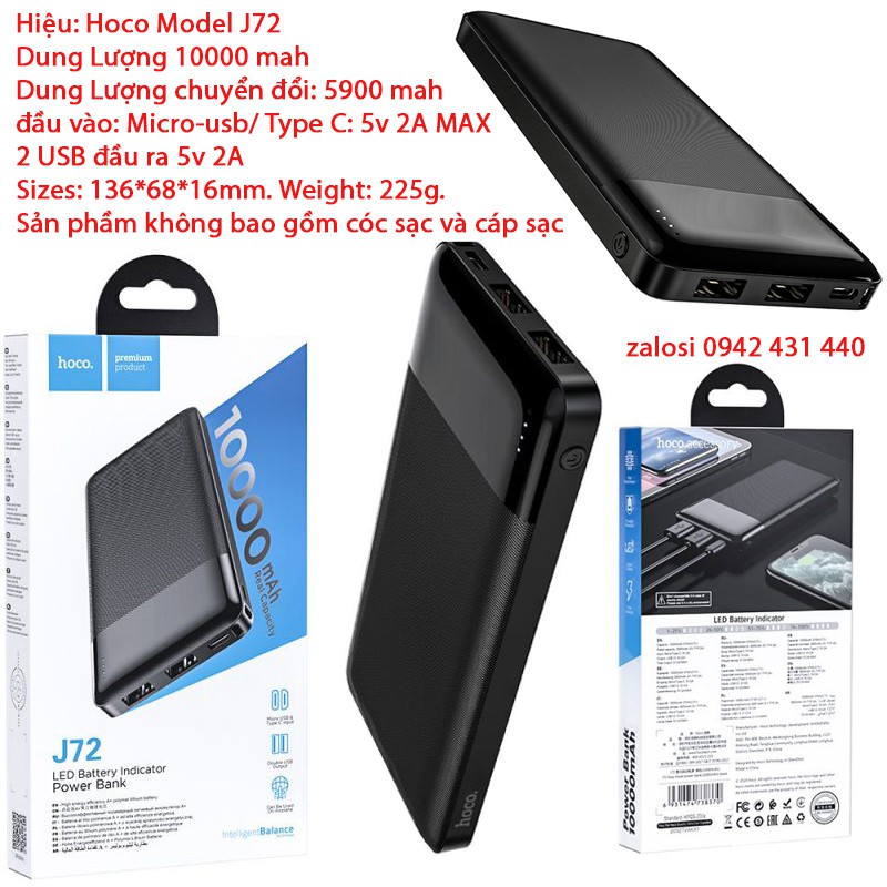 Sạc dự phòng 10000 mah hoco J52 J75 J72 Bảo Hành 12 Tháng Hàng