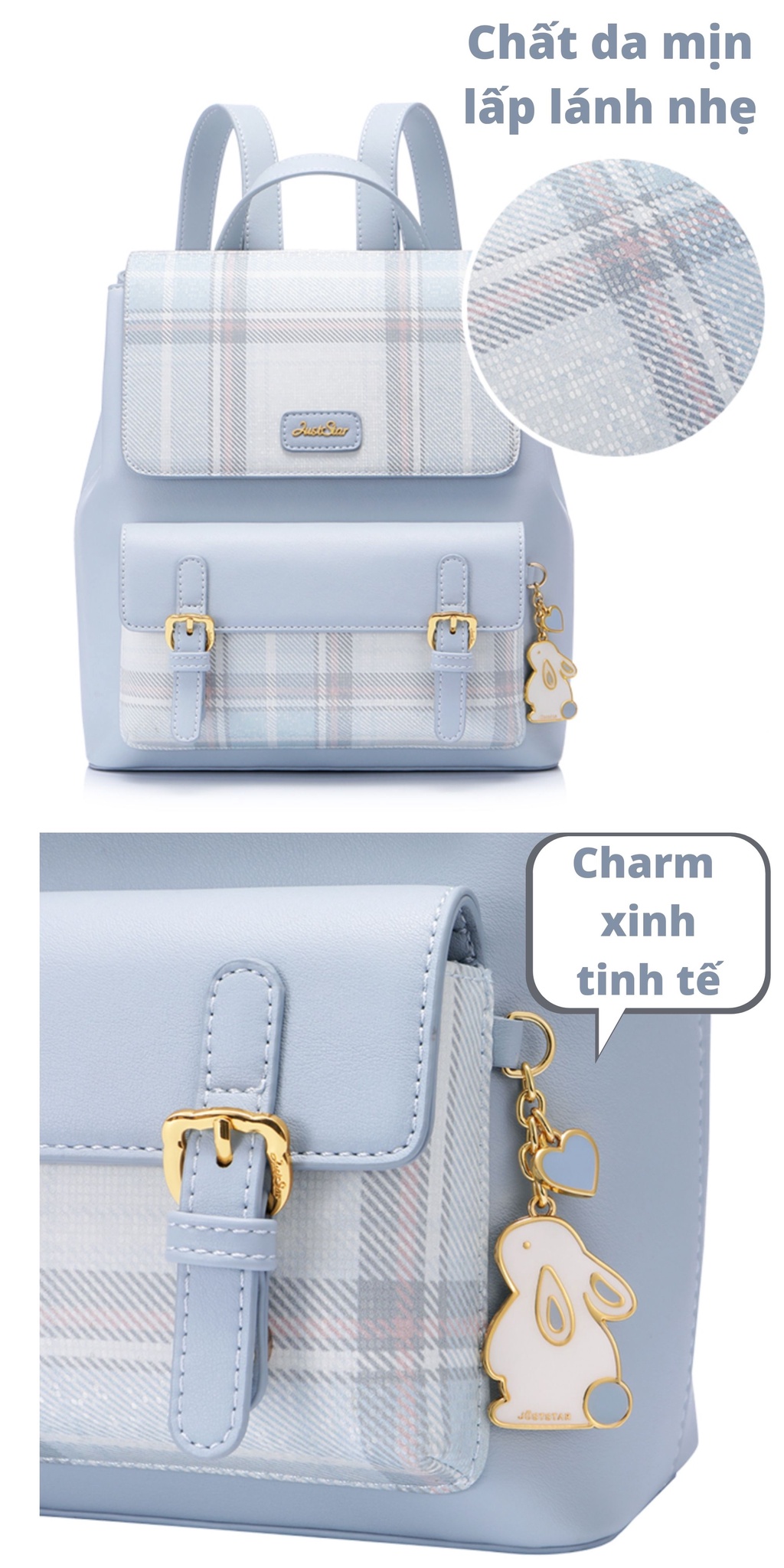 Mô tả Balo nữ đẹp Just Star thời trang cute dễ thương sang trọng xinh xắn 172686 Charm Treo Thỏ đi làm học đi chơi - 5