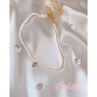 Vòng cổ chocker Pureté - hạt gạo kết hợp mặt dây chuyền tròn