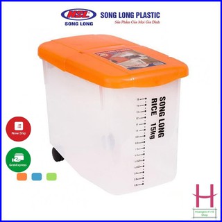 Song Long Plastic Thùng đựng gạo có nắp 10kg, 15kg nhựa cao cấp có bánh xe { H }