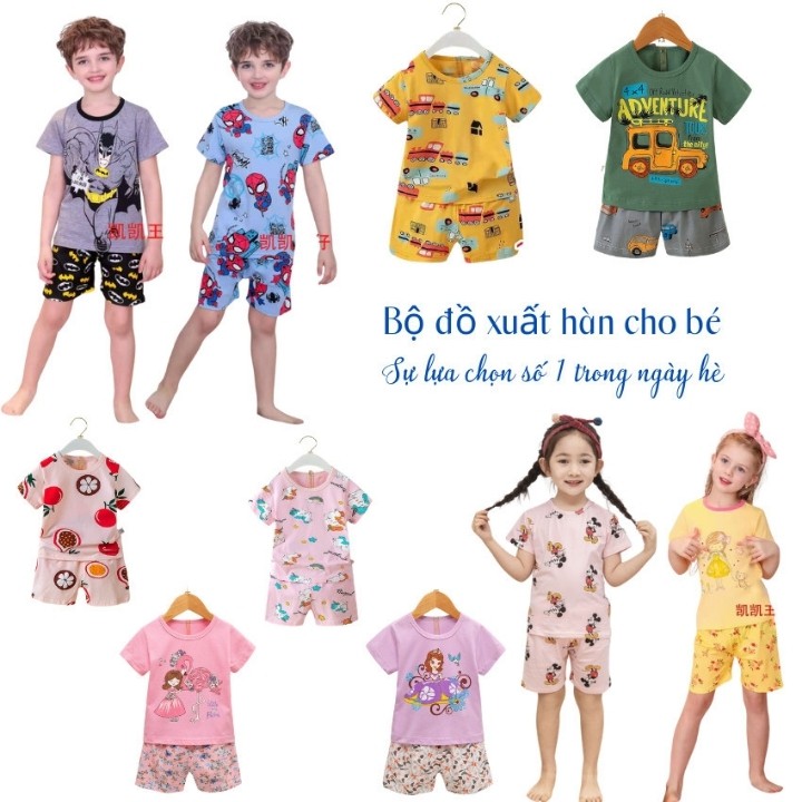 (Xả kho)Bộ cotton xuất Hàn cho bé dưới 10 tuổi siêu mát thấm hút mồ hôi tốt 4 mẫu (kèm ảnh thật)