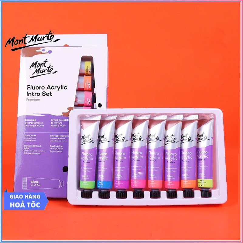 Set 8 Màu Acrylic Dạ Quang Phát Sáng Mont Marte 18ml - Fluoro Acrylic ...