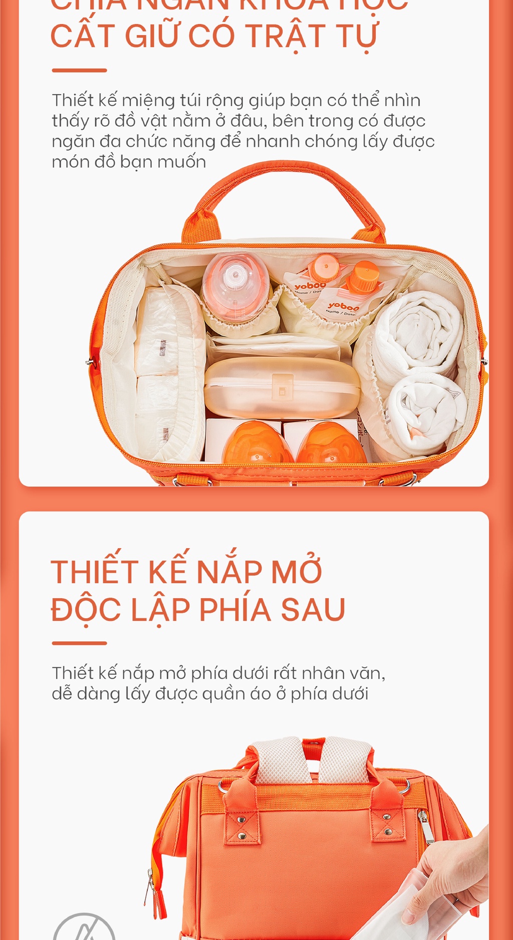 Mô tả Balo bỉm sữa đa năng cho mẹ và bé Yoboo YB-005 chống thấm nước sức chứa lớn 20L nhiều ngăn chứa đồ - Hàng chính hãng - 3