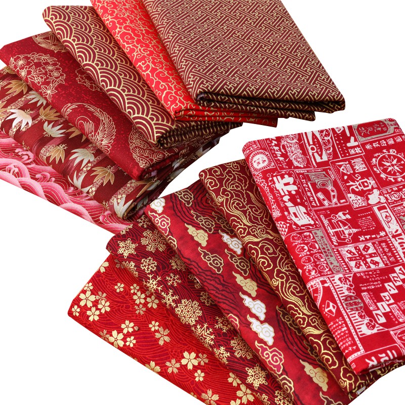 In đồng vải cotton xanh đậm phong cách Nhật Bản hoa văn vải cho sườn xám Kimono và túi DIY TJ8962