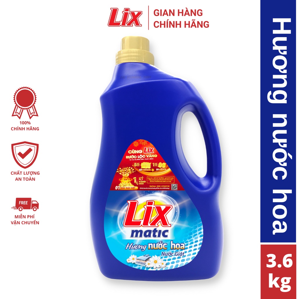 Nước giặt Lix Matic hương nước hoa chai 3.6kg NGM40 giặt tẩy đánh bay vết bẩn cứng đầu, giặt cửa trước - Lixco Việt Nam
