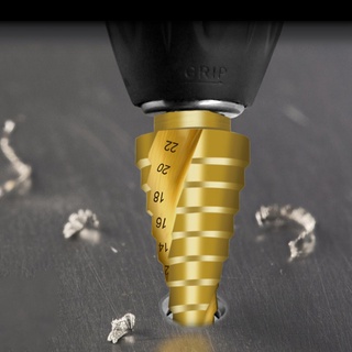 Clip Bước Mũi khoan tốc độ Thép HSS Mũi khoan côn 1 4 chuôi lục giác cho máy cắt lỗ tráng titan 4-22mm cho máy khoan