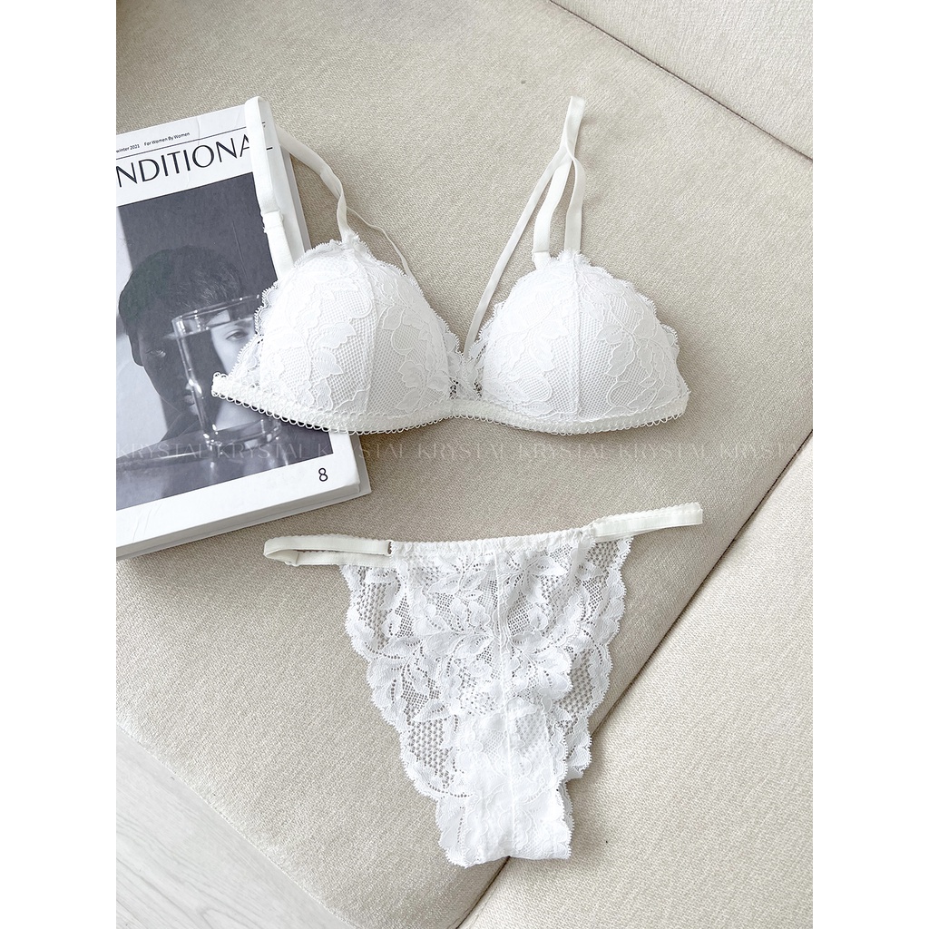 Bộ Đồ Lót Nữ Sexy Màu Trắng Dây chéo Gồm Áo Có Mút Mỏng Và Quần Nửa Mông Gợi Cảm KRYSTAL A001F01-Q080F02 spe