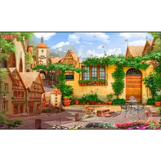 Tranh dán tường Quán Cafe, Trà Sữa, Trang Trí Cửa Hàng 3D khổ lớn
