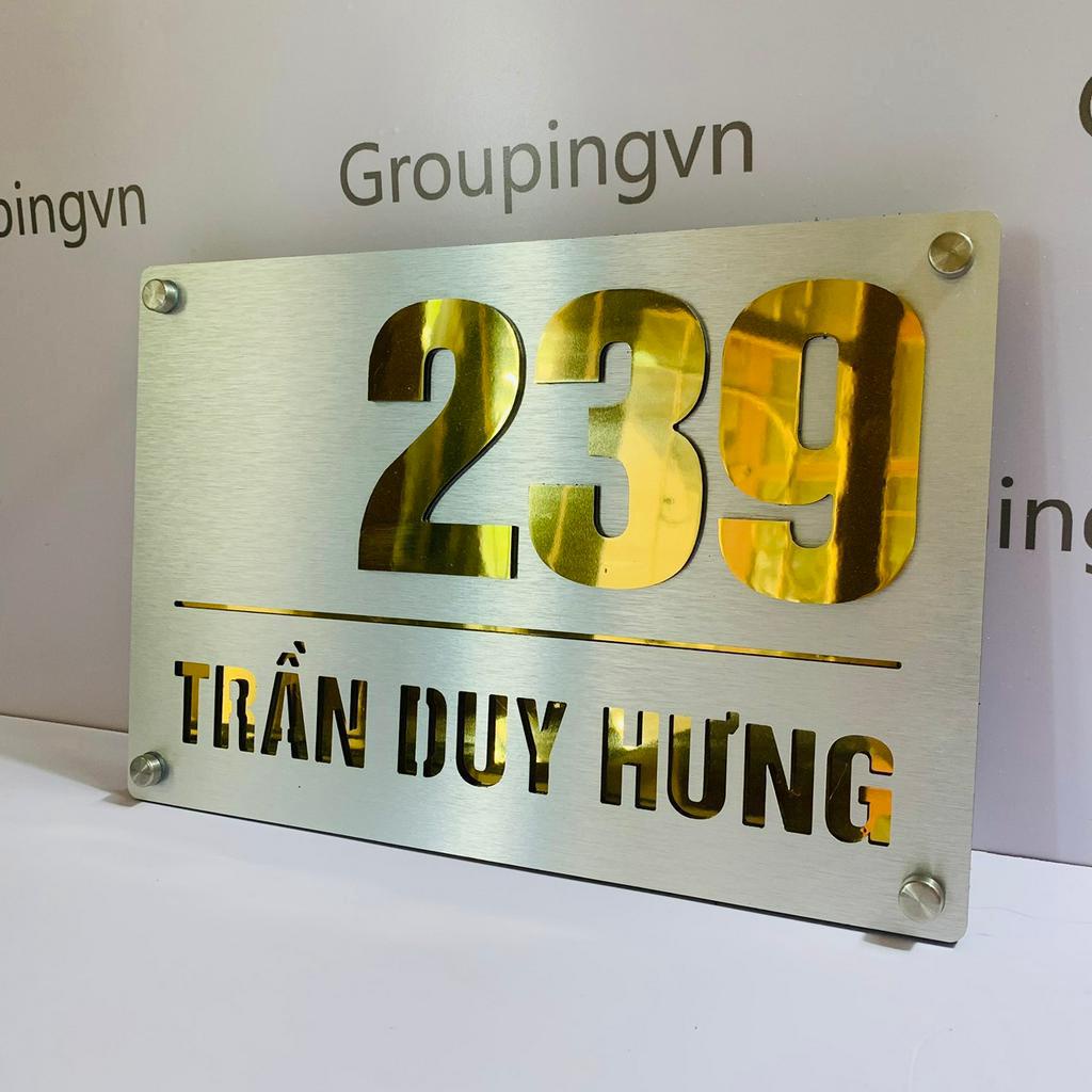 Bảng, Biển số nhà, phòng, biệt thự, chung cư. Màu xước bạc + Alu vàng ...