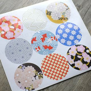 Tấm hình dán sticker 9 vòng tròn họa tiết Nhật Bản