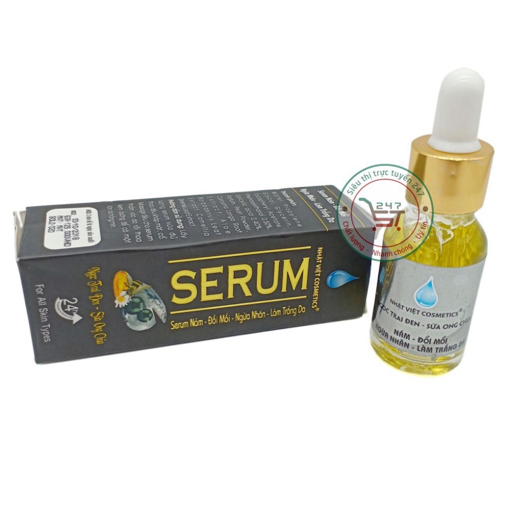 Serum Nám Tàn nhang Ngừa nhăn Đồi mồi Trắng da Ngọc Trai Đen Sữa ong chúa Nhật Việt 20ml (Đen)