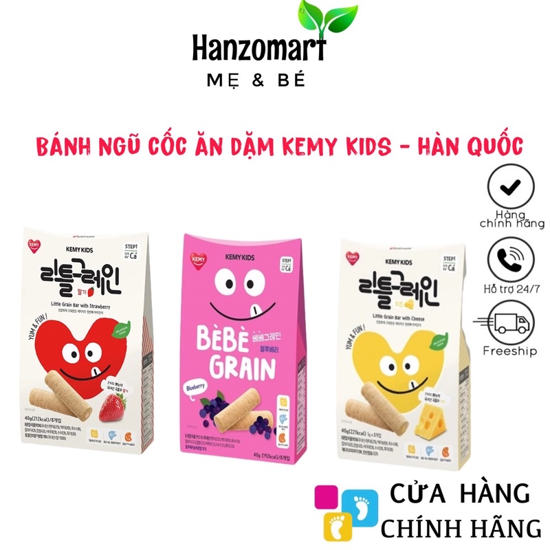 Bánh ăn dặm ngũ cốc dinh dưỡng Kemy Kids cho bé 8 thanh Hàn Quốc hanzomart