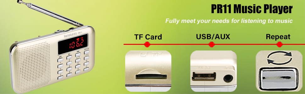 Mô tả Radio Kỹ Thuật Số Retekess PR11 FM AM Kèm Máy Nghe Nhạc MP3 Màu Đỏ Hoặc Vàng Kèm Màn Hình Hiển Thị - 2