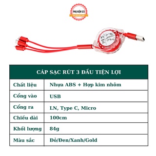 Dây Cáp Sạc 3 Đầu Đa Năng Loại C micro Chống Rối deerlu01