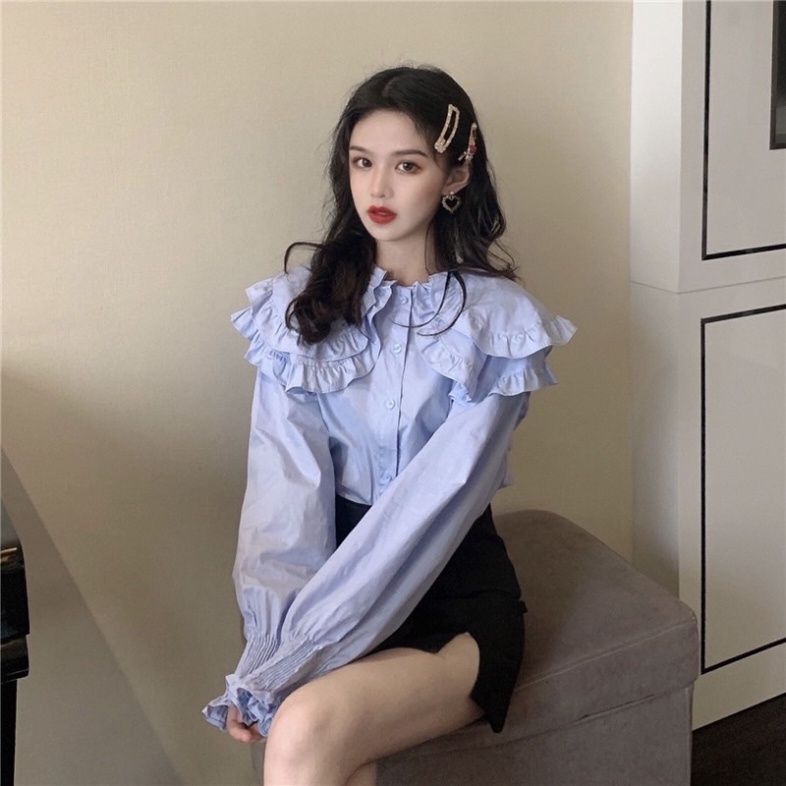Áo Sơmi Cổ Bèo Tay Phồng Tiểu Thư Tay Bo Chun đi làm đi chơi_484 ESHOP