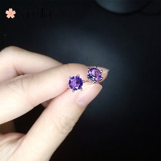 ♥ Bông tai sáu móng tay cổ điển nhiều màu nguyên bản Thạch anh tím Trang sức Sapphire đơn giản