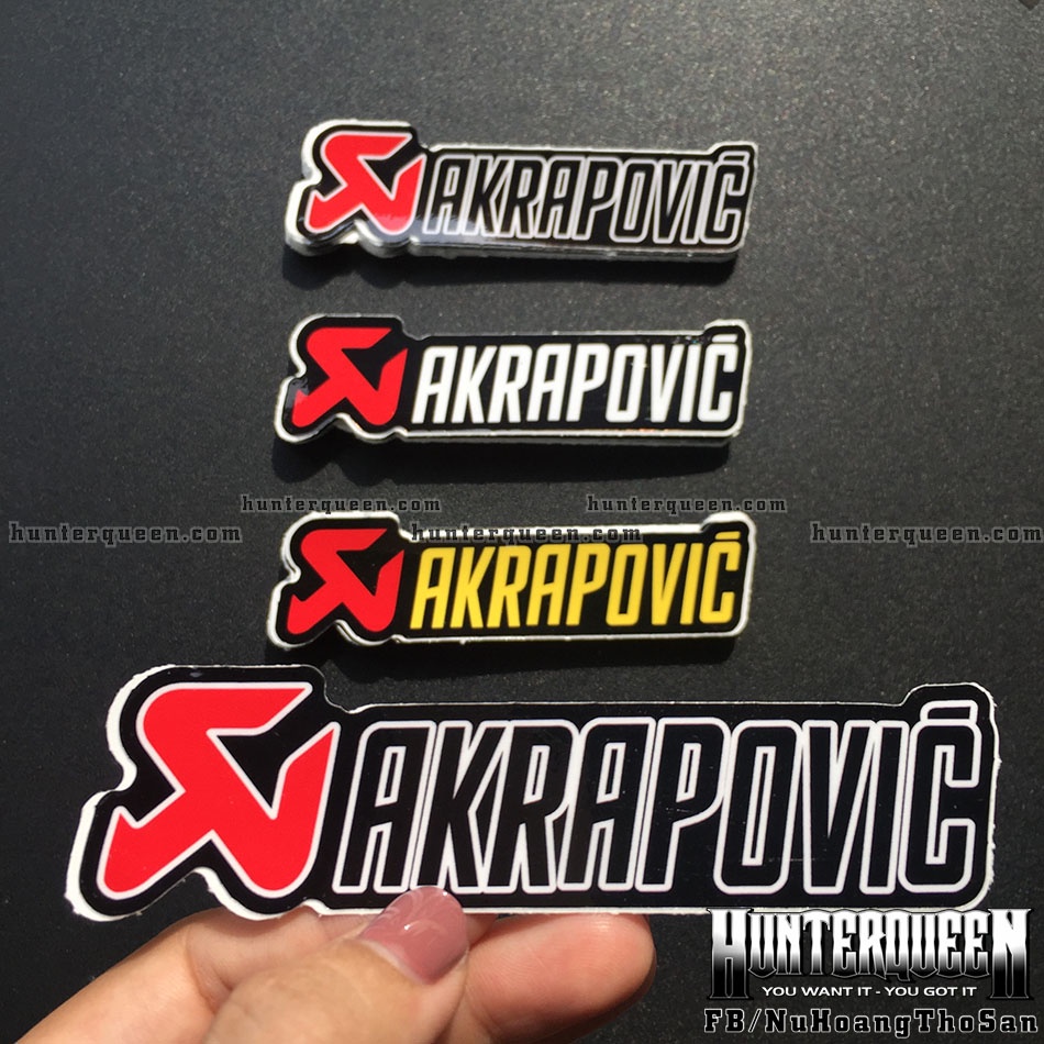Logo Akrapovic nhiều mẫu màu [12x3.2cm]. Decal sticker hình dán xe máy chống nước, không bay màu