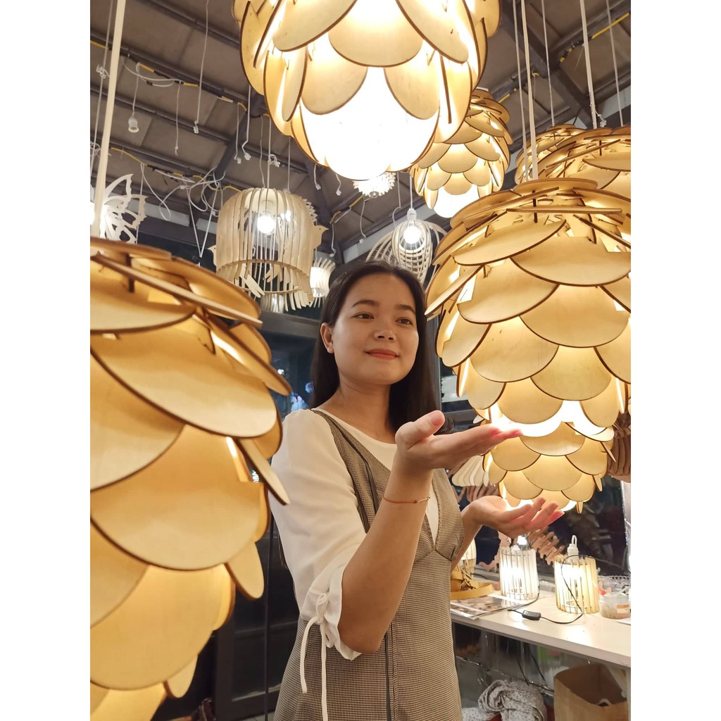 Đèn Gỗ trang trí - Đèn gỗ dáng quả thông