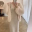 Siêu Xinh Set Áo Khoác Len Lông Mix Váy Body