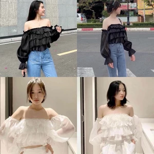 ÁO BÈO TẦNG TRỄ VAI HAI MÀU TRẮNG ĐEN - JKAY TOP