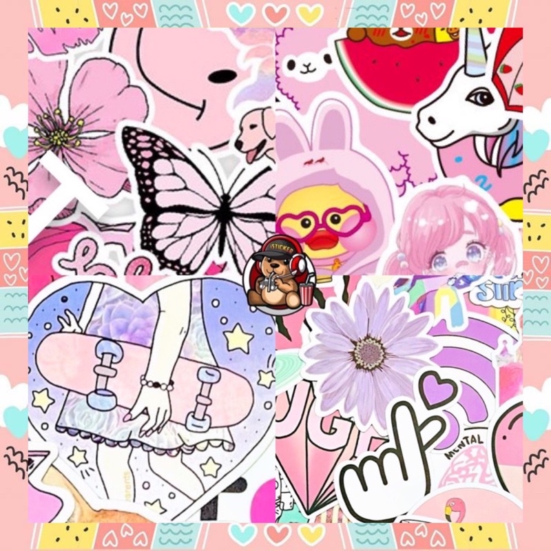 (Set 50 cái) Sticker HỒNG PINK VSCO PVC vinyl nhám chống thấm cao cấp ...