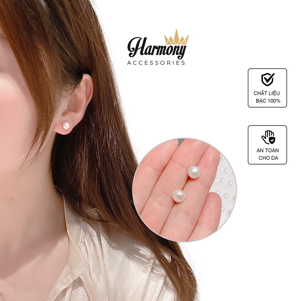 Bông tai, Khuyên tai nữ bạc cao cấp mặt ngọc trai nhân tạo đơn giản, cực sang K148| TRANG SỨC BẠC HARMONY