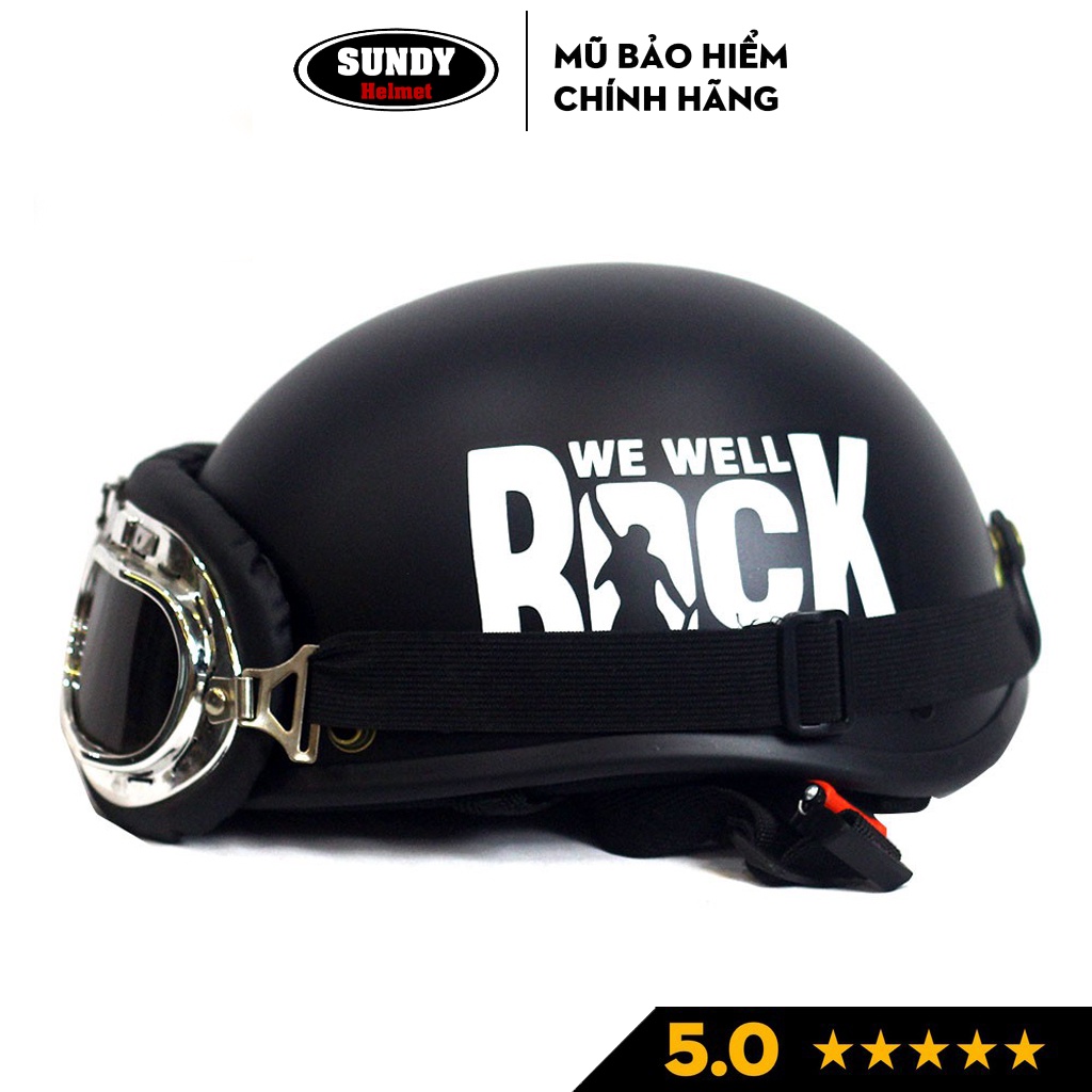 Ảnh Nón bảo hiểm nửa đầu 1/2 thời trang SUNDY, Tem hình ROCK cá tính, siêu cute, freesize 55-59cm an toàn 2