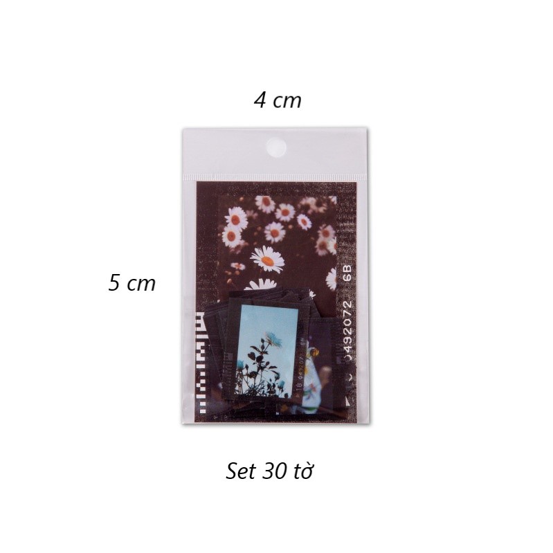 Sticker vintage dán sổ dán mũ bảo hiểm DIY Bullet Journal điện thoại Set 30 miếng phim tài liệu retro HD44-K57