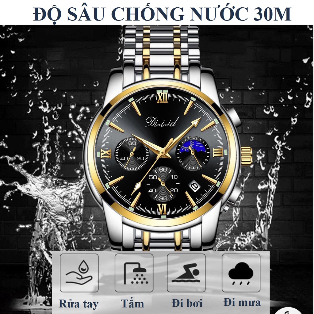 Mô tả Đồng hồ nam chống nước DIZIZID chính hãng dây thép đúc đặc - Chạy full 6 kim và lịch ngày - Tặng pin dự phòng DZ-057 - 3
