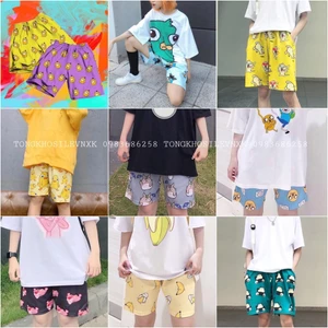 Q016 Quần đùi hoa có túi Sooc ống rộng hoạt hình unisex Short lửng ngắn in cartoon nam nữ đi ngủ chơi biển