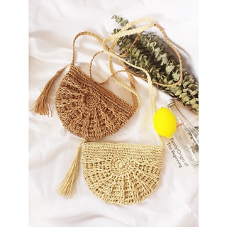 Túi cói mini đeo chéo Sunshine hình bán nguyệt - phong cách Vintage