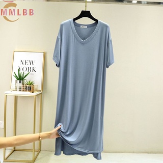 Đầm ngủ mềm mại cho phụ nữ, cổ chữ V, thiết kế trơn, phù hợp mùa hè size L-2XL